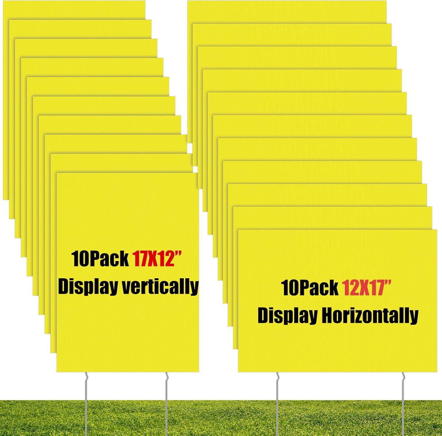 Wesiti 20 Pack Blank Yard Signs with Stakes Plastic Yard Lawn Sign Double Sided Corrugated Plastic Garage Sale Signs with Stakes for Rent Sign for Party Lawn Yard (Yellow, 17 x 12 Inch)
