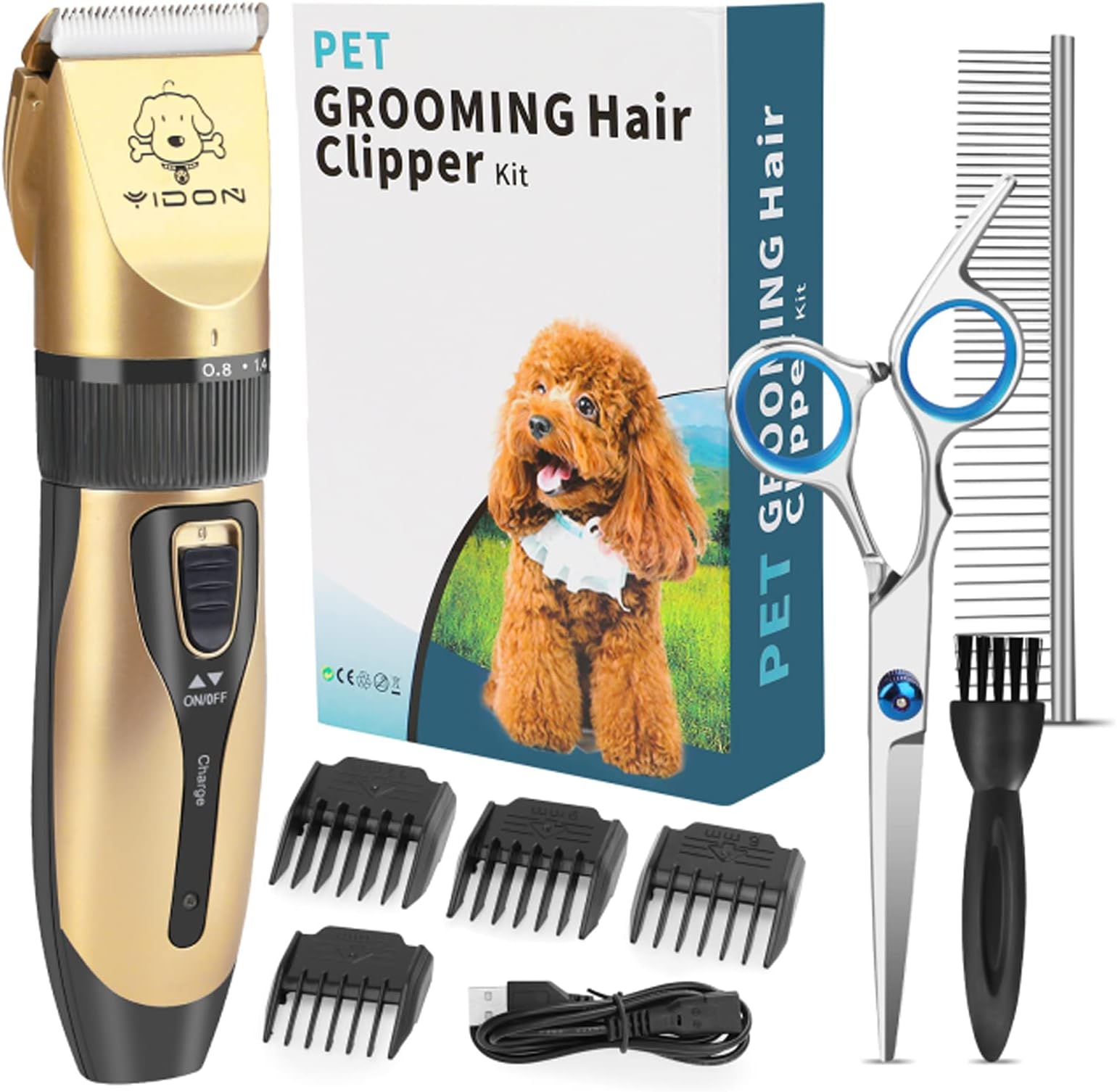 YIDON Dog Clippers, Professional Dog Grooming Clippers Kit Low Noise, Rechargeable Cordless Hair Trimmer with Stainless Steel Comb Scissors for Dogs Cats and Other Pets, Quiet Low Vibration Shaving