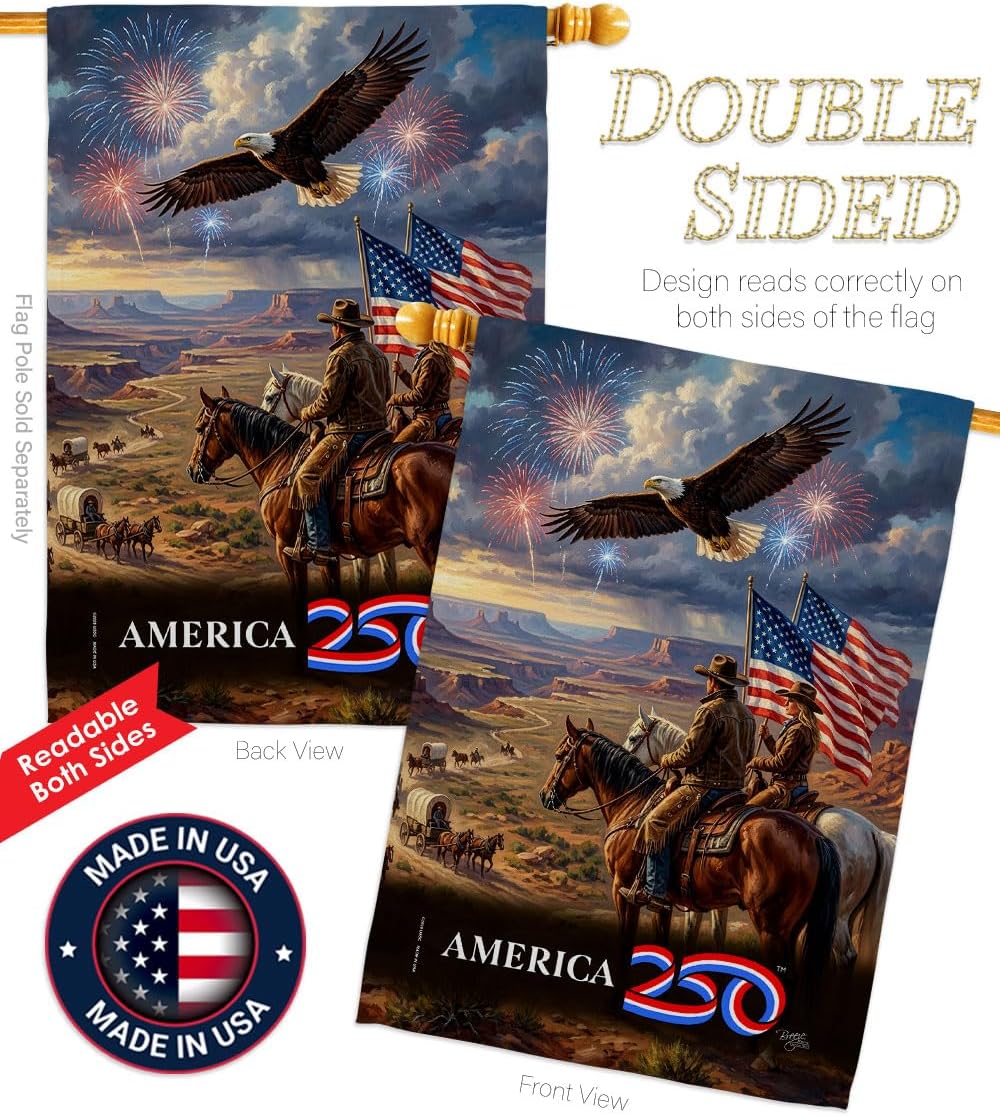 America 250 Flag Frontier Spirit Independence Day Wall Tapestry House Banner Official Licensed Merchandise Canvas Prints Yard Sign Textile Woven Fabric Poster USA 250th Anniversary Decoration Gift