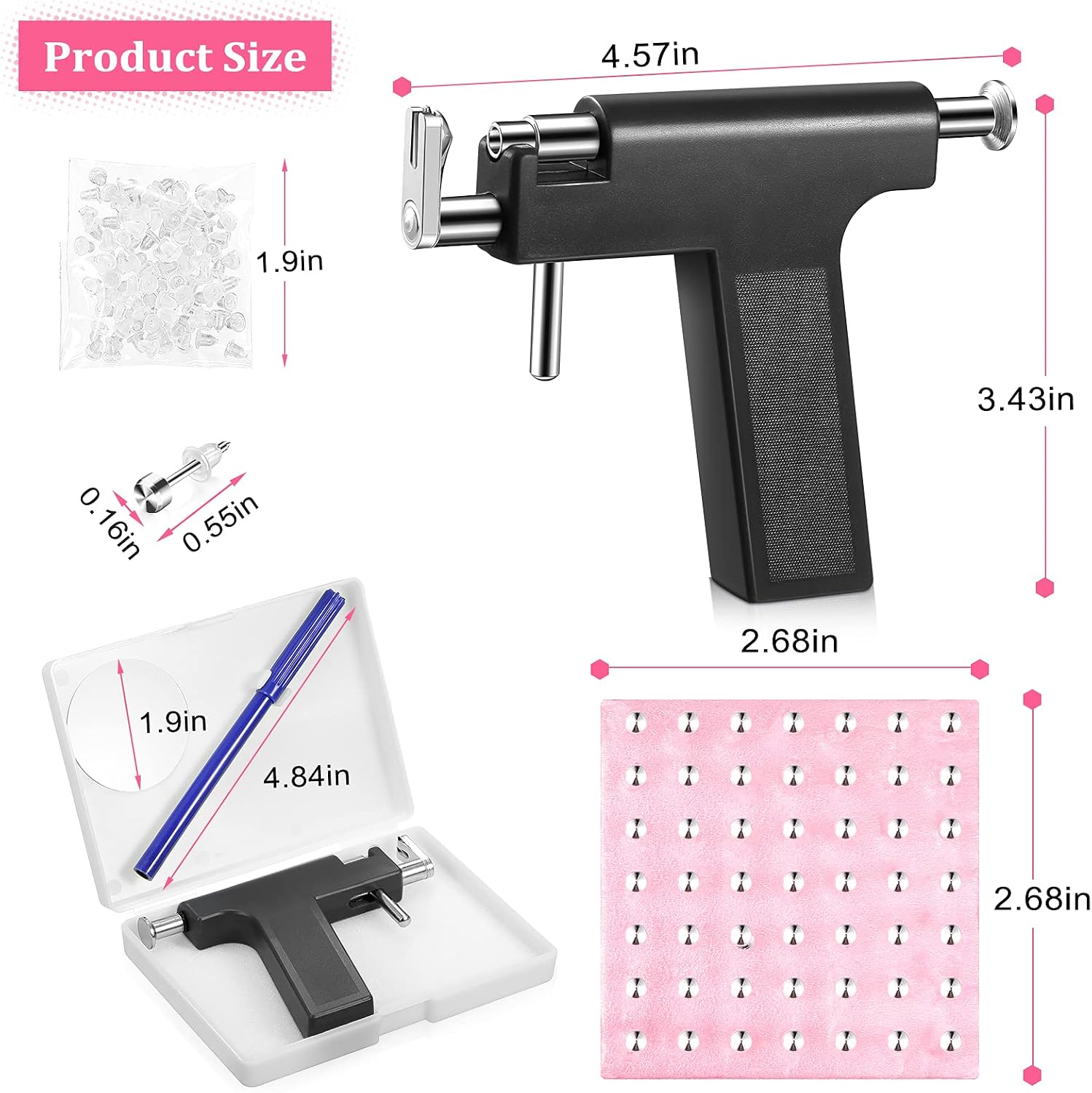 Honoson 158 Pieces Ear Piercing Gun Kit Reusable Self Earring Pierce Tool 2 Ear Gun Piercing Kit 36 Pairs Studs 98 Earrings 22 Nose Studs Nose Body Navel Stud Machine for Women Men Salon Home