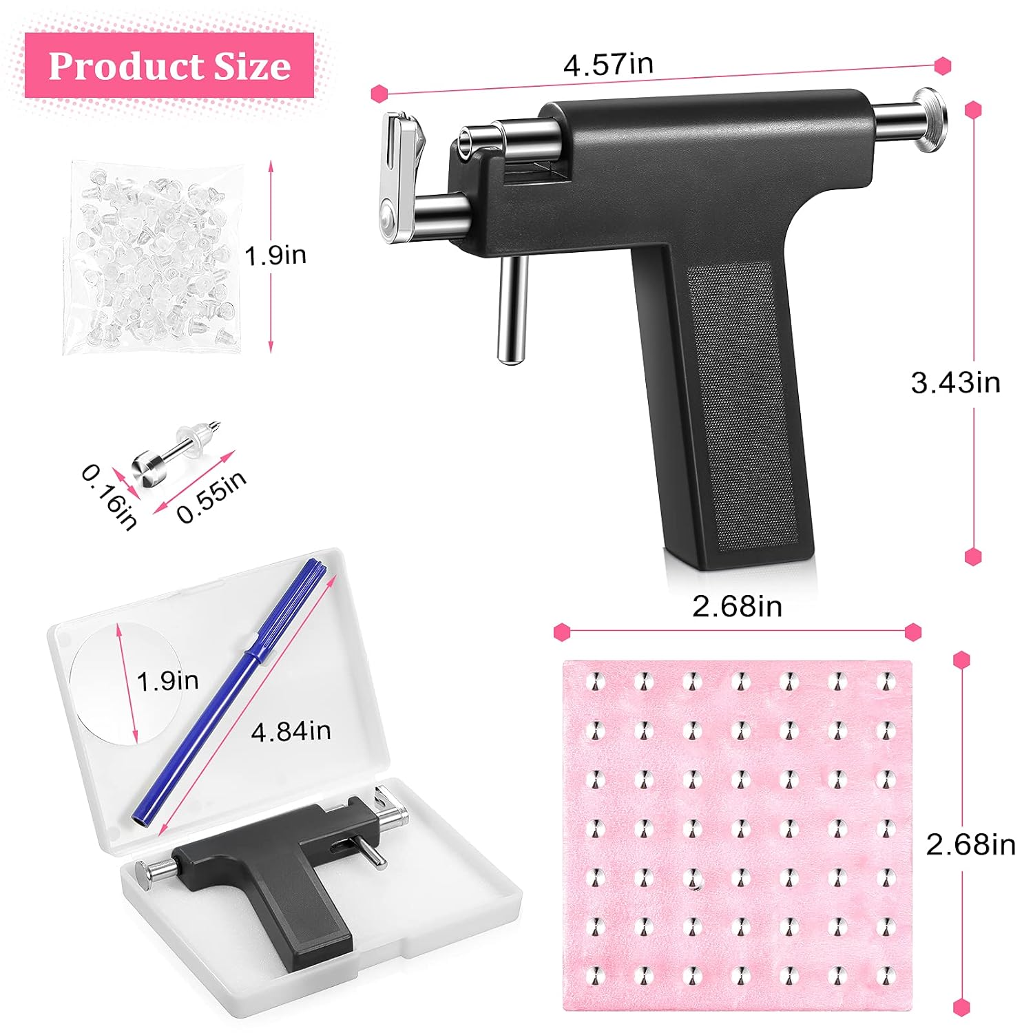 Honoson 158 Pieces Ear Piercing Kit Nose, Disposable Tool Body Ear Nose Navel, Ear Piercing Machine Piercing Stud Earrings for Women Girls (Black)
