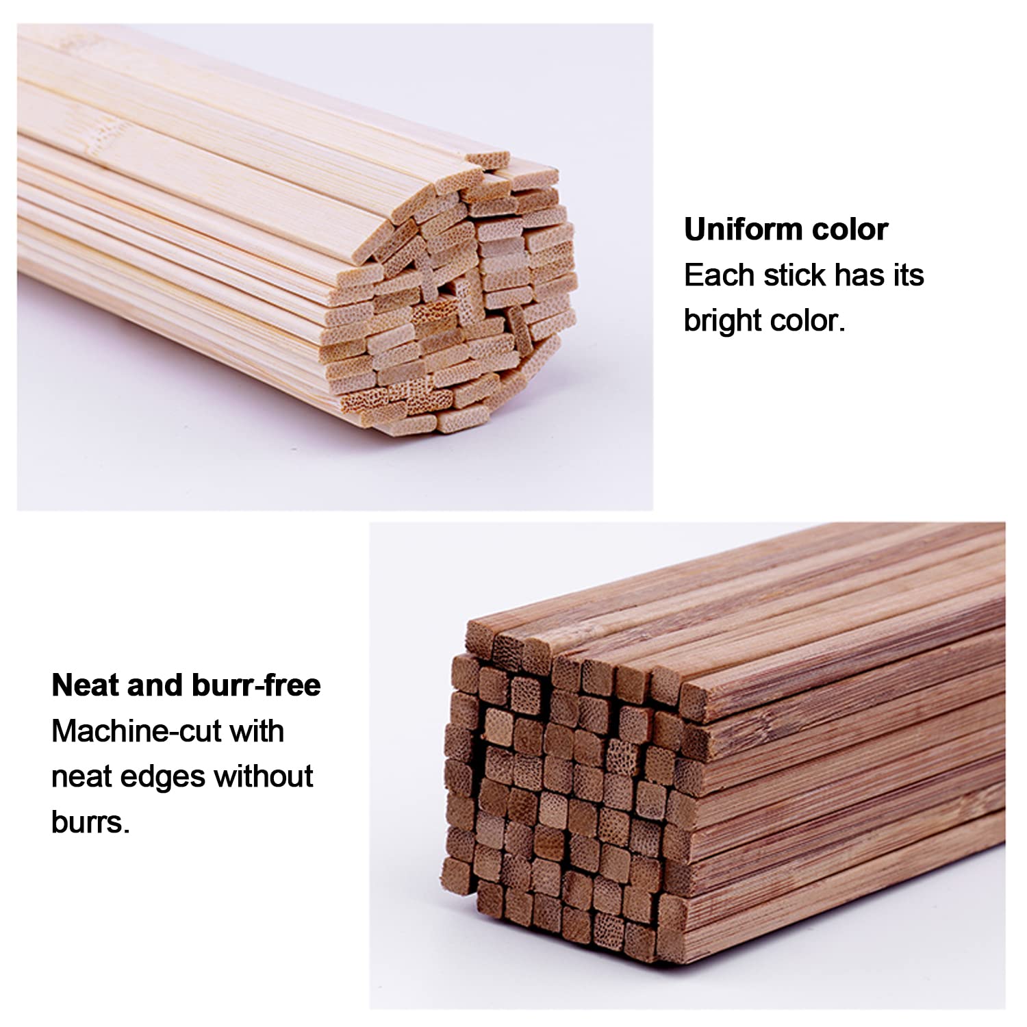 Bastoncini di legno per il bricolage, Aste quadrate con tasselli in bambù naturale Decorazioni for la casa artigianali fai-da-te Costruzione di modelli in confezioni multiple(100Pcs)
