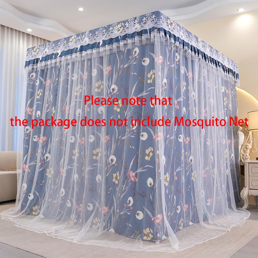Floral Cute Canopy Bed Curtains - Elegant Soft Drapes, Bed Canopy Drapes for Girls' and Adults' Bedroom Decor, Privacy Protection, Enhances Style (Navy-Floral, 64" W x 86" L (Pack of 1))