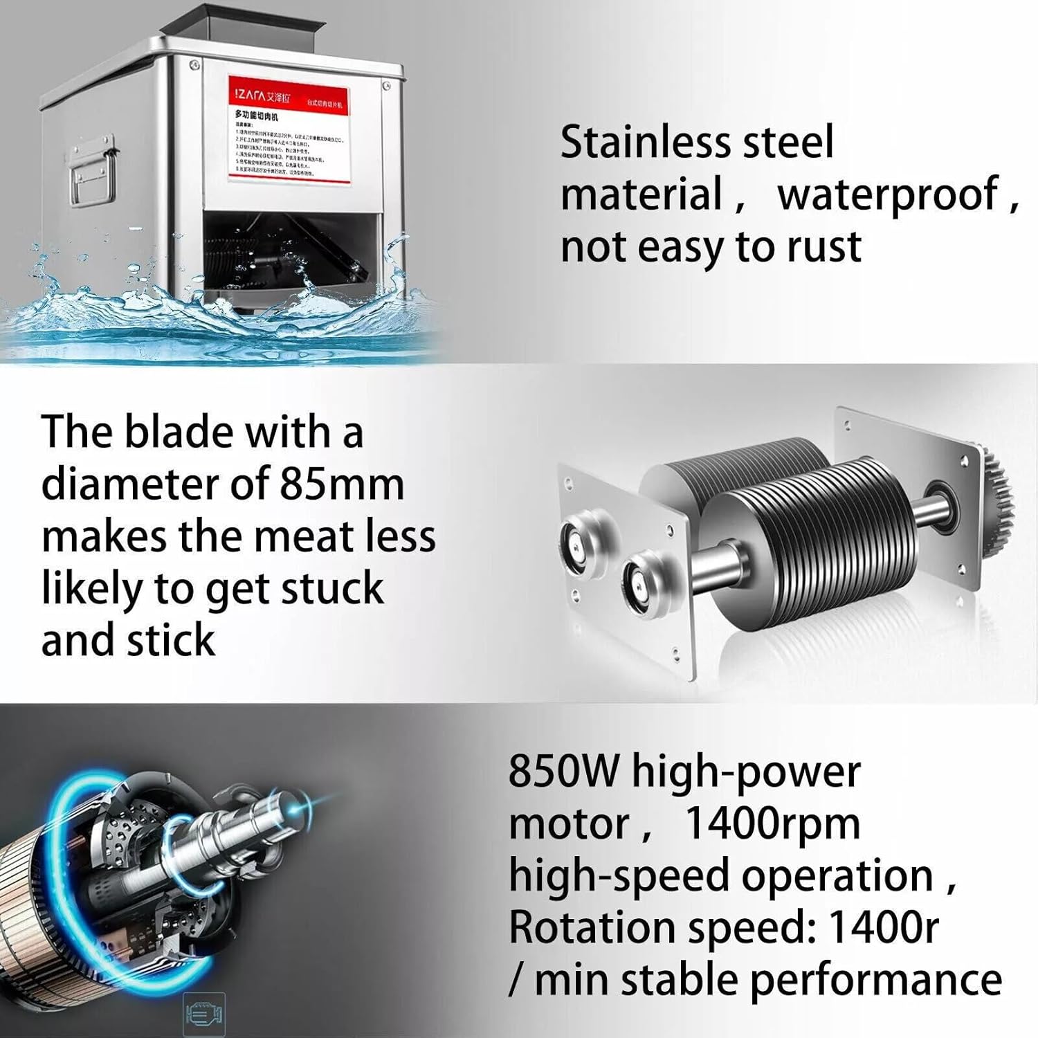 Stainless Steel Meat Slicer,850W Commercial Meat Cutter Machine for Home Use, 5MM Thickness 110V Effortlessly Slice Bread, Cheese Meat Slicer Machine for Home