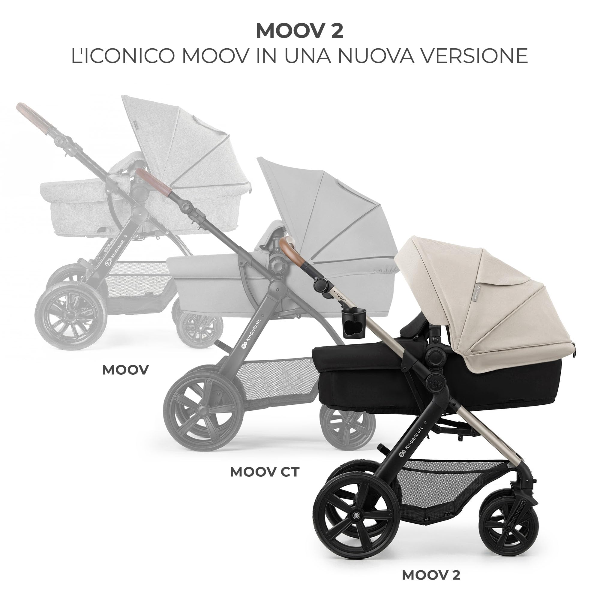 Kinderkraft MOOV 2 passeggino multifunzionale 4 in 1 trio neonato navicella seggiolino auto MINK PRO i-Size Grigio