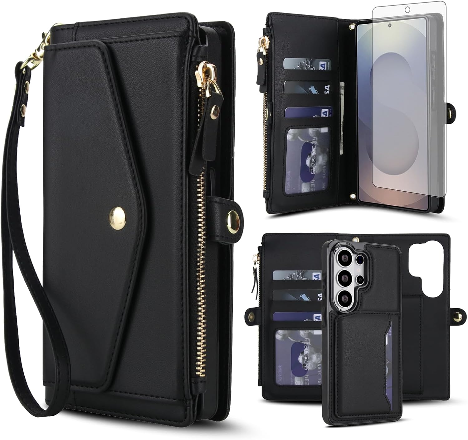 Asuwish Phone Case for Samsung Galaxy S26 Ultra 5G Wallet Cover Compatible with Magsafe RFID Screen Protector Crossbody Lanyard Strap Flip Card Holder Zipper S26Ultra 26S S 26 26Ultra 6.9 2026 Black