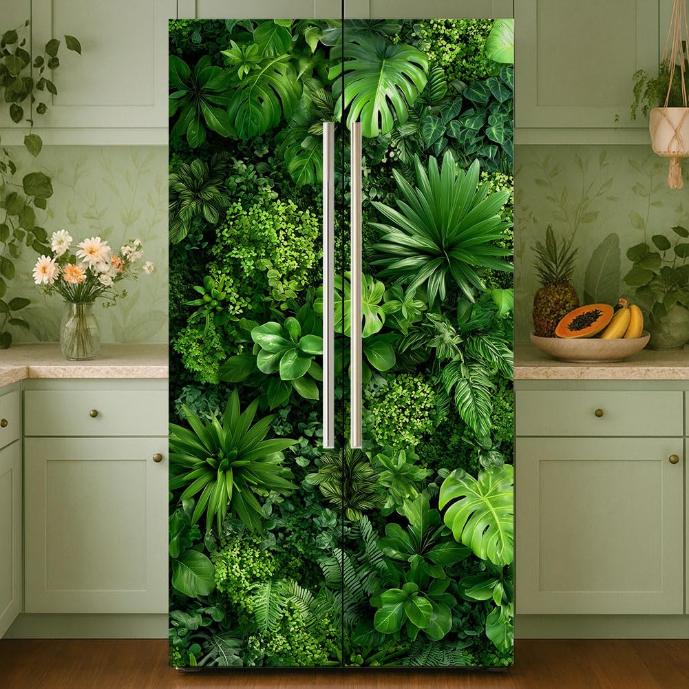 Sticker frigo plantes vinyle adhésif 41x200cm - Décoration amovible cuisine salon maison