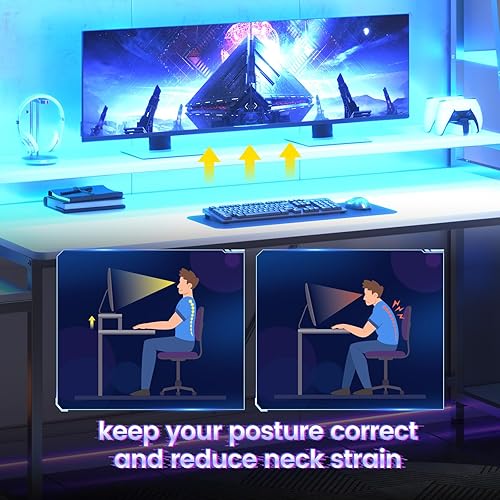 Miniatura 7 de SEDETA Escritorio Blanco para Juegos de 78.8 pulgadas con Luces LED, Hutch y Estantes de Almacenamiento, Escritorio para Computadora con Soporte