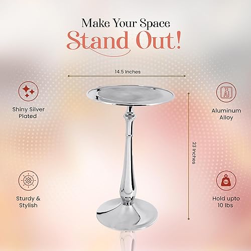 Miniatura 3 de CLEENTABLE Farmhouse - Mesa auxiliar redonda con pedestal, mesa auxiliar para uso en interiores, mesa auxiliar moderna de metal ligero para espacios