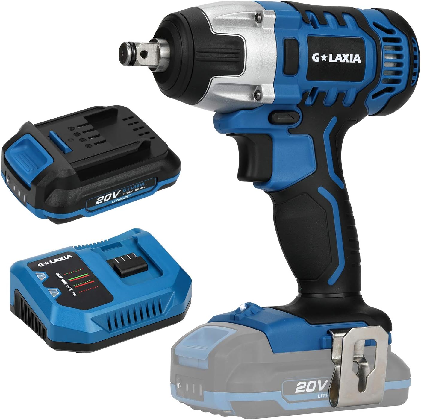 Cordless Impact Wrench,20V Max Electric Impact Wrench with 220 Nm Max Torque, 3300 Max IPM, 2600 RPM, 1/2 Inch Anvil; 2.0 Ah Battery, Fast Charger Included for Loosening or Tightening Bolts