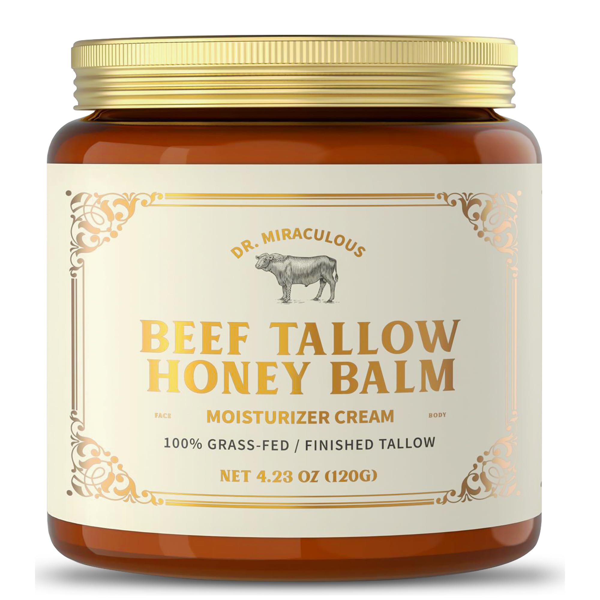 Dr. Miraculous 100% Grass-Fed Whipped Beef Tallow and Honey Balm for Skin, Moisturizer for Face & Body with Organic Beeswax & Organic Honey Balm, All