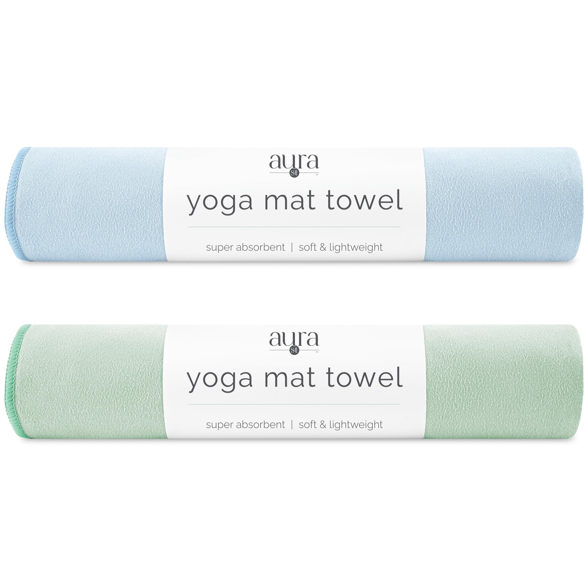 S&T INC. Microfiber Yoga Mat Towel, Quick Dry Towel, Soft and Absorbent for Gym, Pilates, and Hot Yoga Mat, 2 Pack, 26.5 inches x 72 inches, Blue & Sage Green-image-2