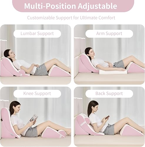 Miniatura 3 de Juego de 4 almohadas ortopédicas de cuña para poscirugía y alivio del dolor, almohada de cuña ajustable para espalda, reflujo ácido, sentarse en la