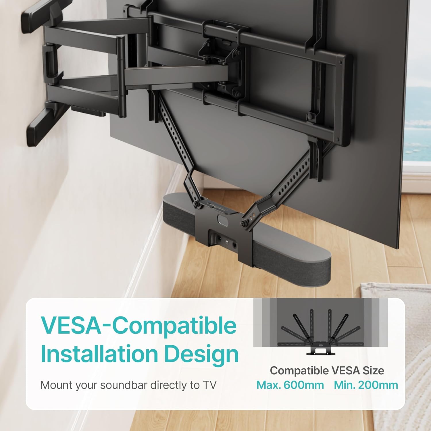 Soundbar TV Mount Compatible with Sonos Beam, Holds Up to 11 lbs, Soundbar Mount for Surround Sound, Under TV Installation, Black