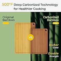 Vista 2 de Keechee Butcher Block - Juego de 2 tablas de cortar de bambú carbonizado con ranura para jugo para preparación de comidas y servir queso, juego de 2