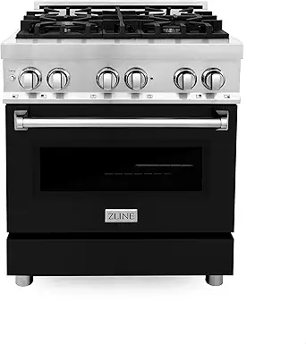 ZLINE 30 in. 4.0 cu. ft. Legacy Dual Fuel Range with 4 Burner Gas Cooktop and Electric Convection Oven in Stainless Steel and Black Matte Door