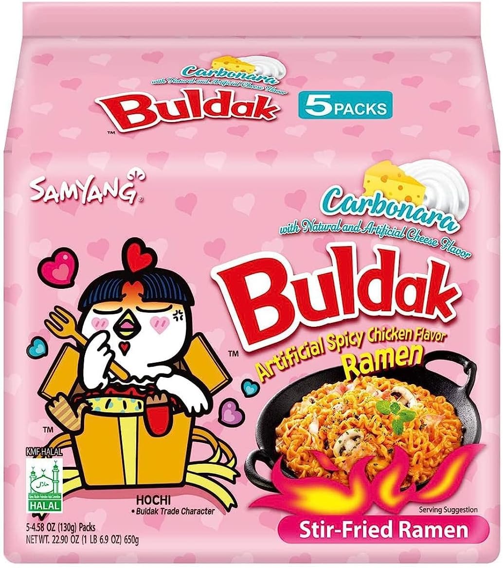 Buldak Spicy Ramen, Carbonara en Ramen, Korean Stir-Fried Instant Noodle, 5 Pack