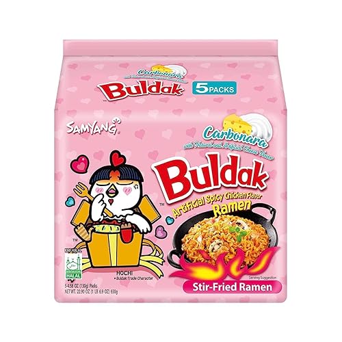 Miniatura 1 de Samyang Buldak Ramen picante, ramen de pollo caliente carbonara, fideos instantáneos salteados coreanos, paquete de 5