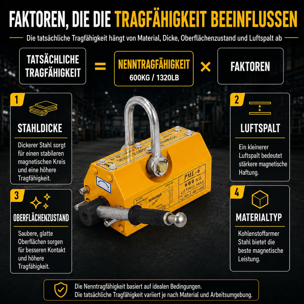 Magnetheber 600 kg permanenter Hebemagnet mit manuellem EIN/AUS-Hebel