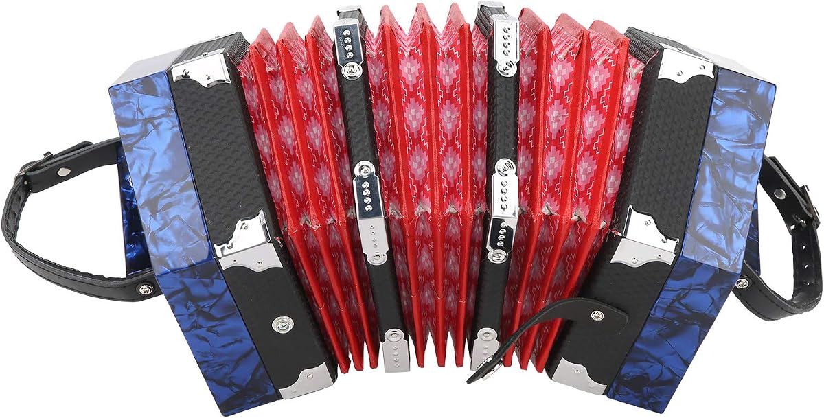 Acordeón Concertina, instrumento musical portátil profesional con correa de mano ajustable y bolsa de transporte, para adultos, niños, principiantes (azul)