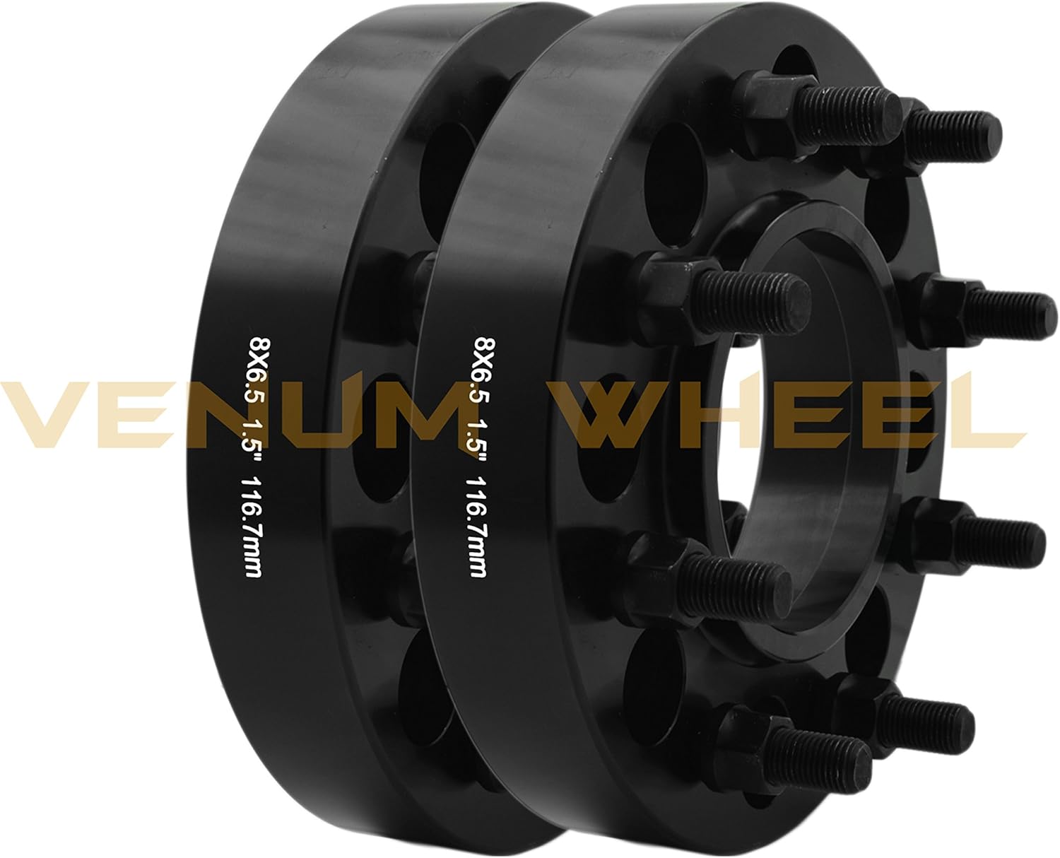 2 Pc 8 Lug 8x6.5" (FRONT ONY) 1.5" Thick Black Hub Centric Wheel Spacers Adapters 116.7 Hub Bore 1999-2010 2500 3500