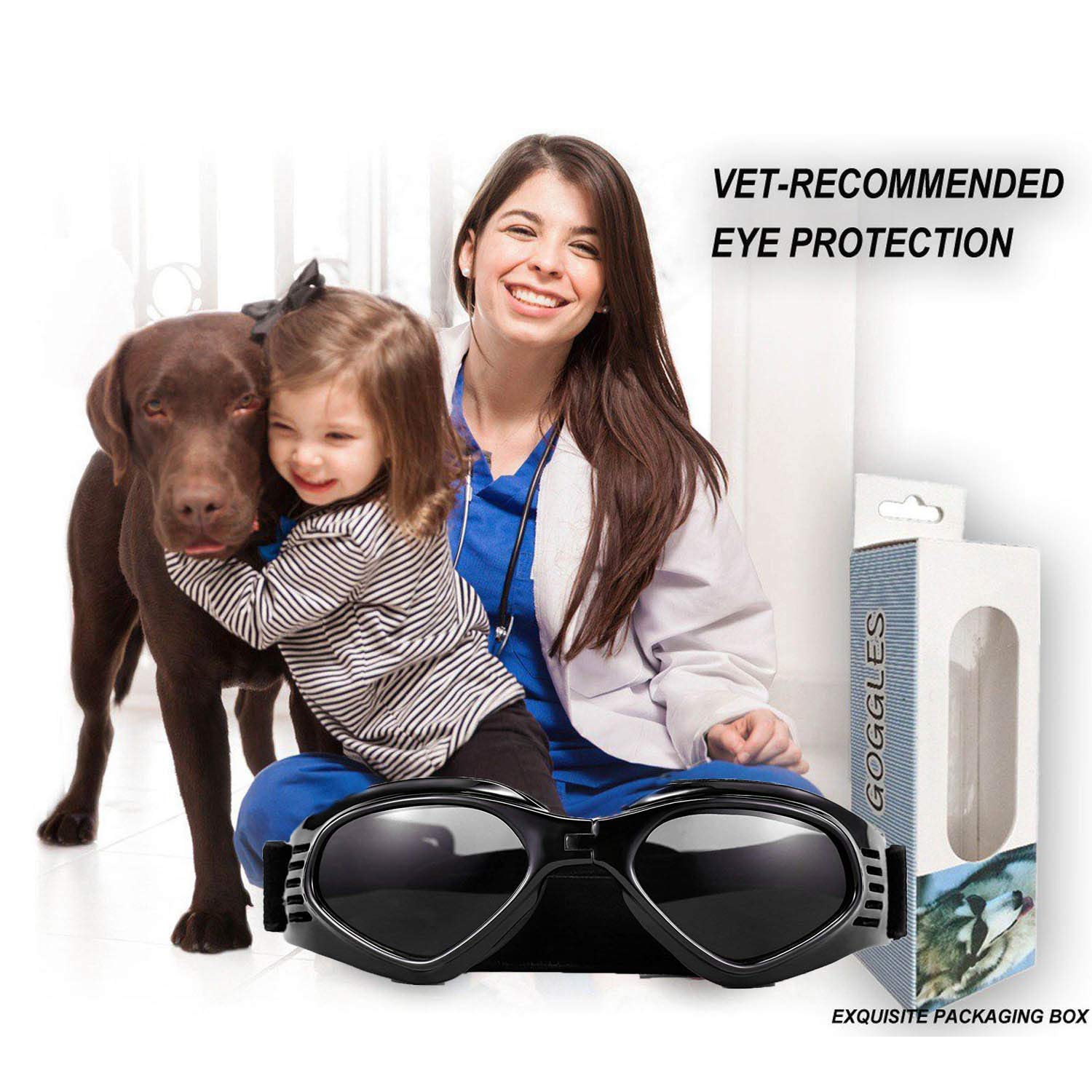 XUNKE Occhiali da Sole e protettivi per Cani di Piccoli Taglia, Anti UV, Impermeabili, Pieghevole Pet Dog Occhiali (Black)