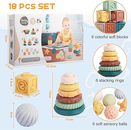 Miniatura 6 de Juguetes para bebés de 6 a 12 meses, juguetes Montessori para niños de 1 año, bloques de construcción apilables, bolas sensoriales y juguetes suaves