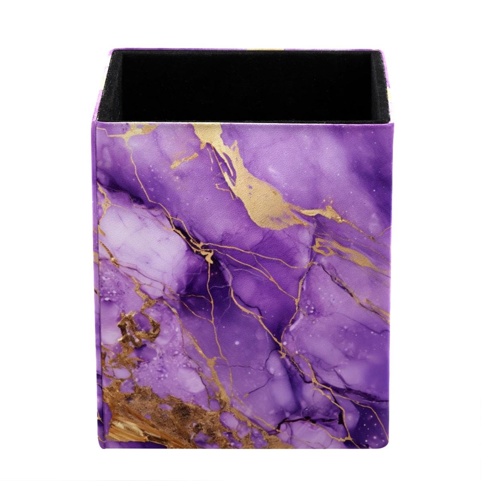 FWJZDSP Pen Holder for Desk, Purple Marble Pencil Holder, Pen Cup Functional Desk Organizer for Office Supplies