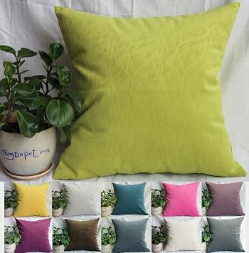 TangDepot Solid Velvet Decorative Pillow Covers/Euro Pillow Shams, Super Soft Velour, Micro Embossed Leaf Texture and Shape - 28"x28", Light Green