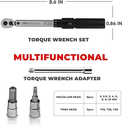 Miniatura 3 de PRO BIKE TOOL - Juego de llaves dinamométricas de 025 pulgadas  2 a 20 Nm  Kit de mantenimiento de bicicletas para bicicletas de carretera y montaña