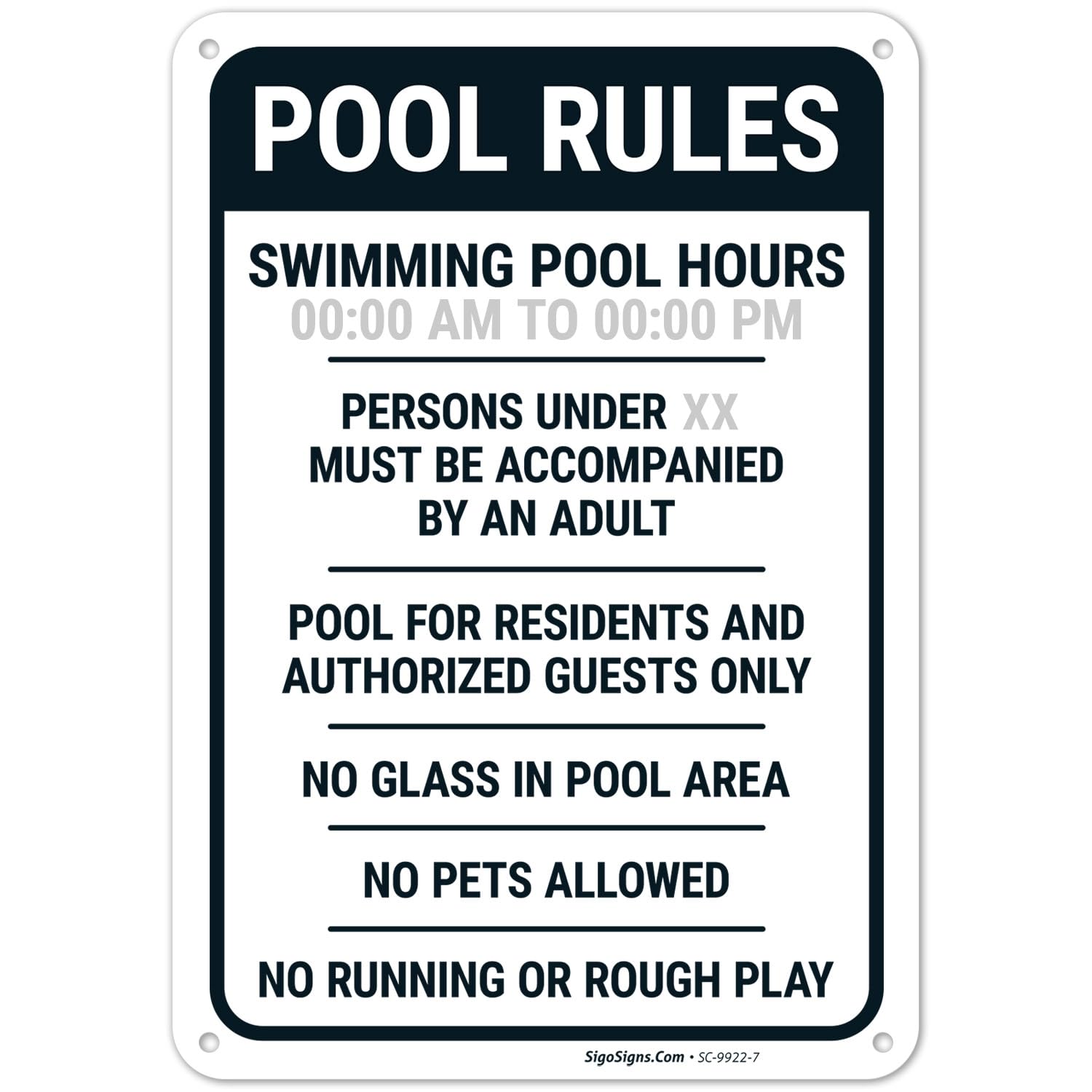Custom Pool Rules Sign Swimming Pool Hours Sign, 10x7