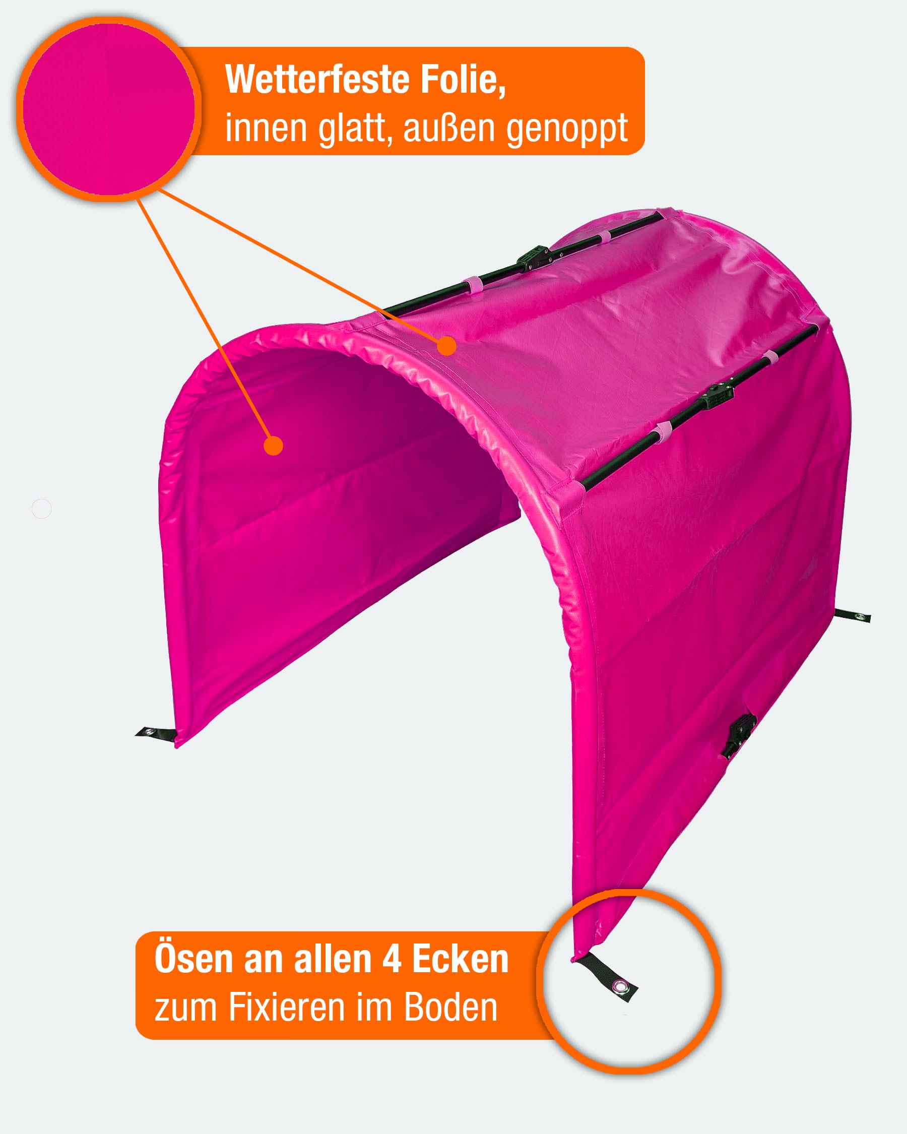Hoopers Tunnel sans fond, 1 m de long, Ø 80 cm, rose, pliable et fixable, conforme à la norme VDH et résistant aux intempéries