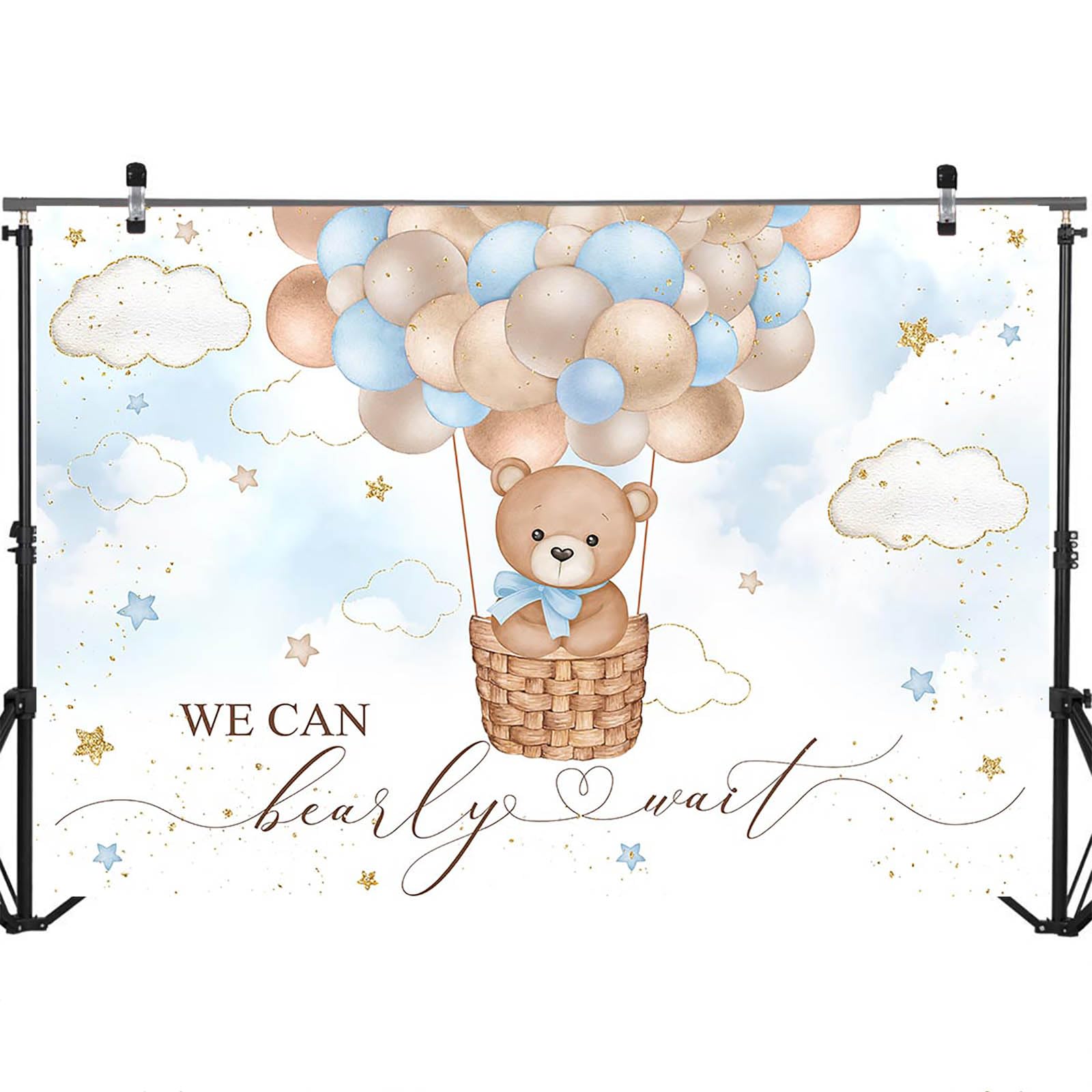 Avezano Blue Bear Hot Air Balloon Backdrop For Boys, We Can Bearly