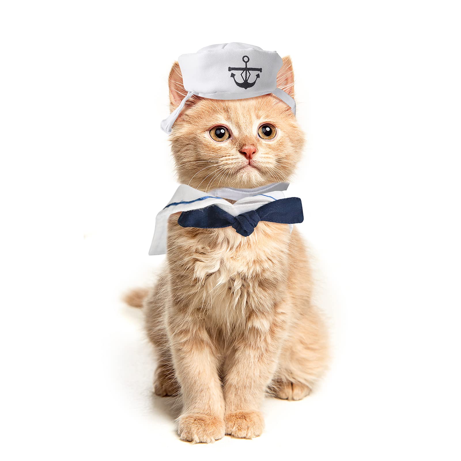 PETLESO Pet Sailor Costume for Cats & Small Dogs, Sailor Hat with Tie Collar Pet Navy Outfit for Halloween Costume Puppy Cosplay Apparel