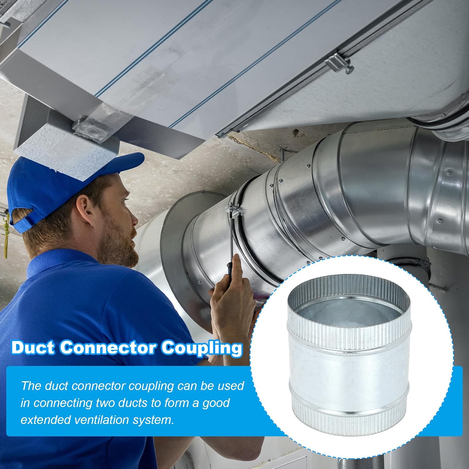 PATIKIL 4 Inch Duct Connector Coupling, Galvanized Steel Straight Dryer Vent Coupler Flexible Ducting Collar Connector Round Crimped Ventilation Duct Extension for HVAC System Pipe