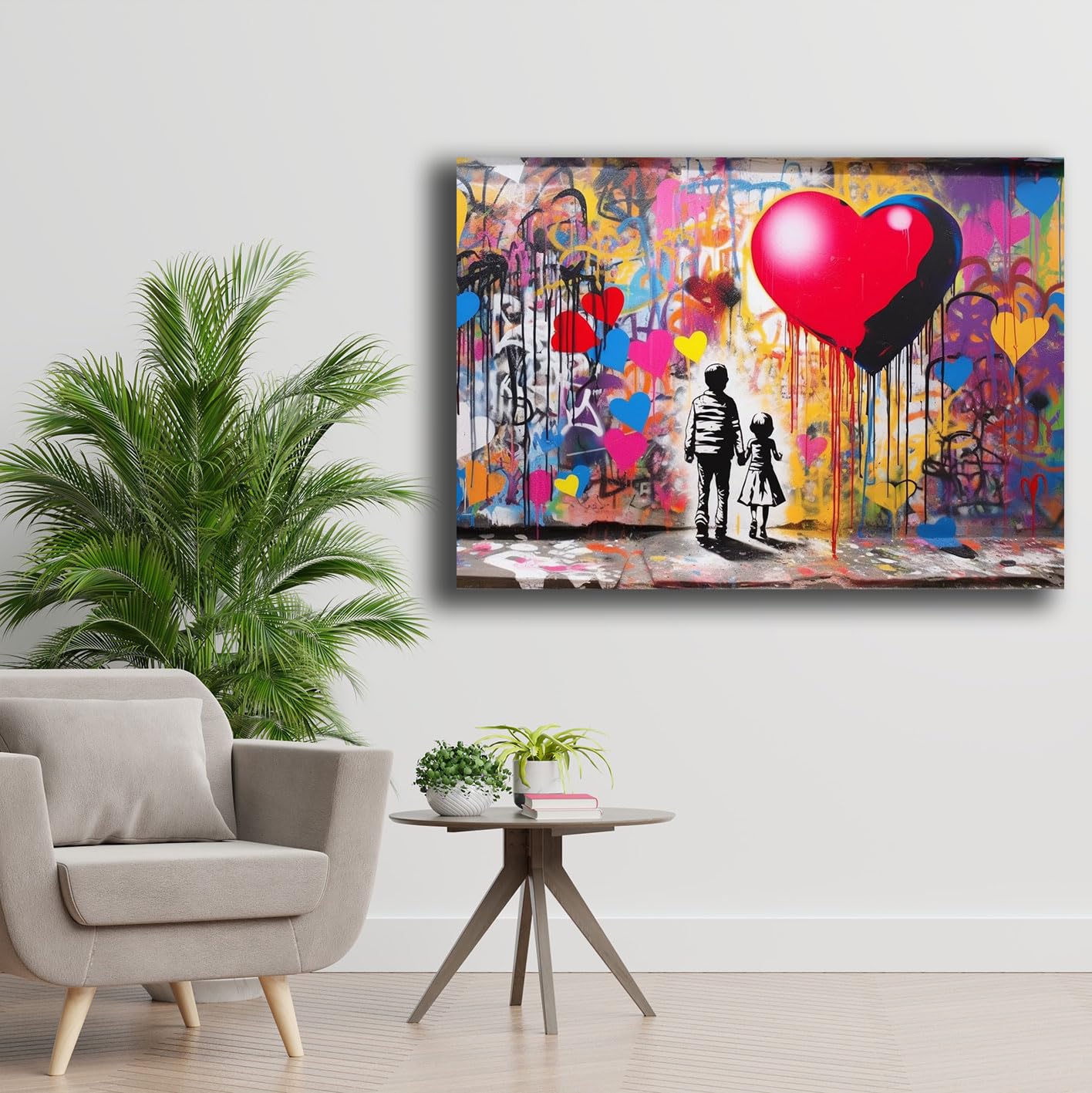 Printerland Quadro Moderno CUORE Bambini Banksy Street Art Quadri moderni soggiorno da Parete XXL grande Stampa su tela Canvas Decorazione Murale muro Arredo Camera da letto Cucina (10, 30x40 cm)