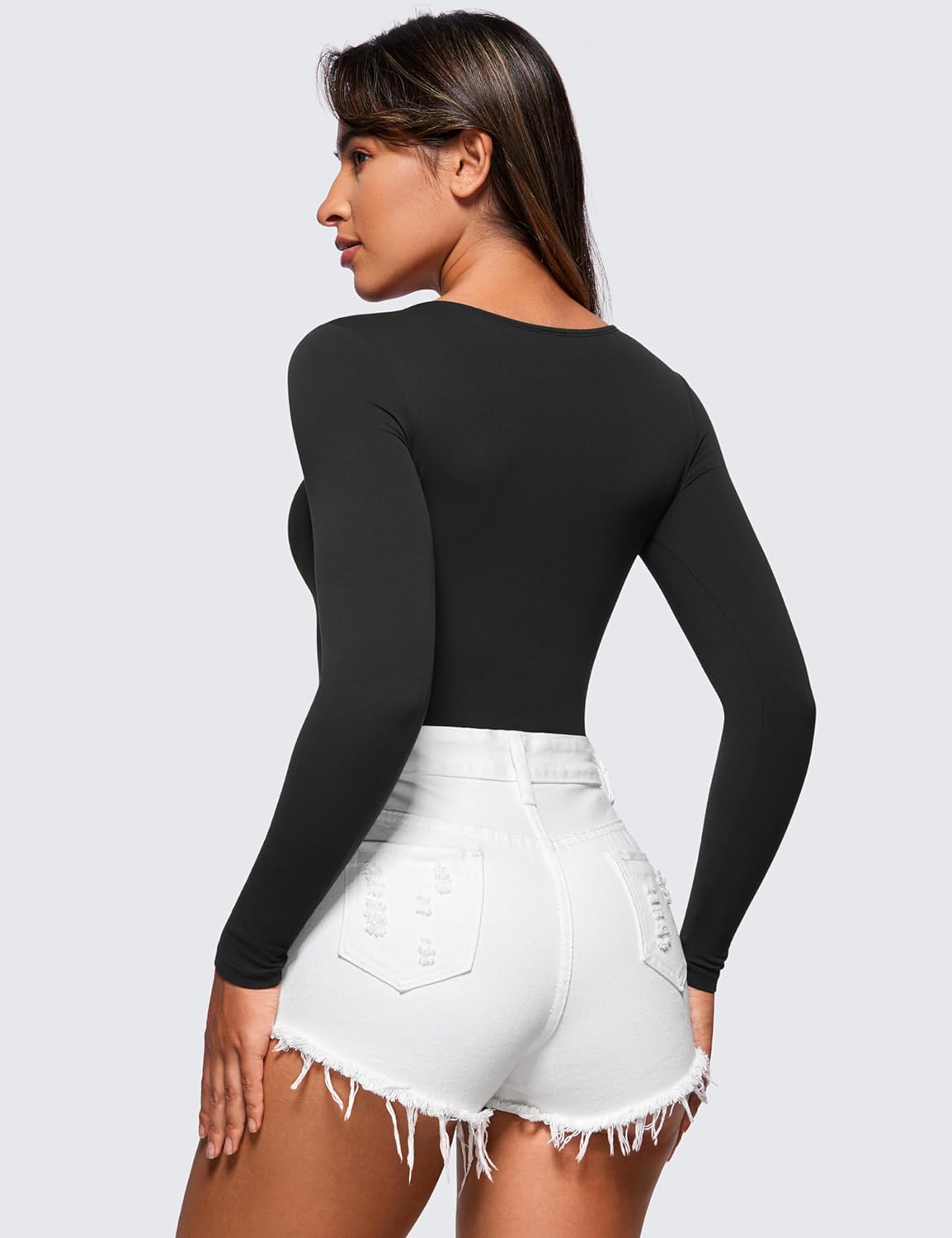 CRZ YOGA Butterluxe Long Sleeve Bodysuit for Women Crew Neck Tops Sexy Thong Breathable Stretchy - Image 3