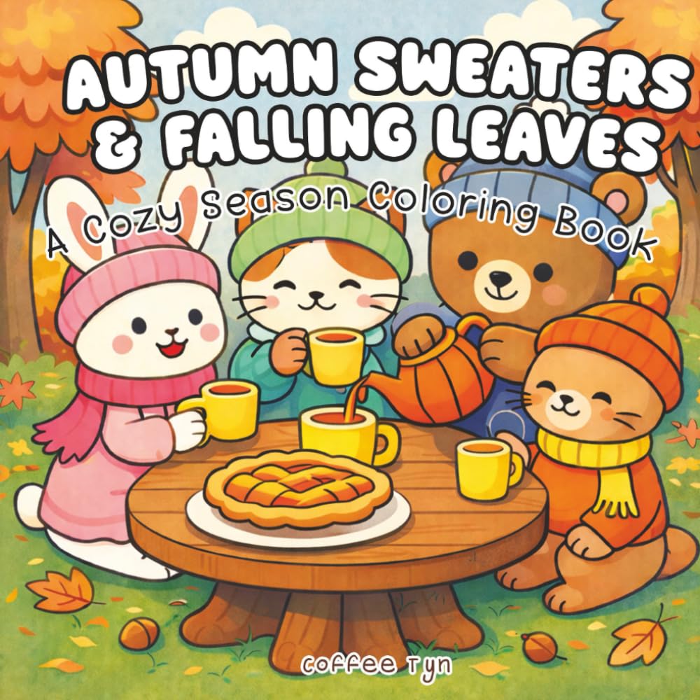 Autumn Sweaters & Falling Leaves: A Cozy Season Coloring Book: Cozy Fall Coloring Book for Adults & Teens Featuring Adorable Animal Friends in Cute Autumn Scenes for Relaxation