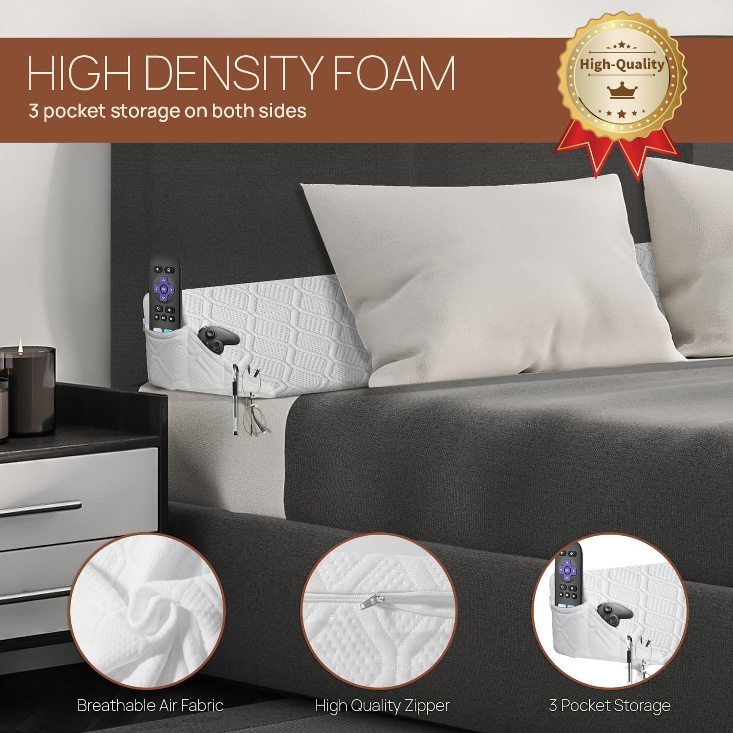 Purple Llama King Headboard Pillow, (76"x11.4"x6") 30D Memory Foam Bed Wedge Pillow for Headboard with 2 Covers and 3 Pocket on Both Sides, (0-8") Bed Gap Filler Between Mattress and Headboard