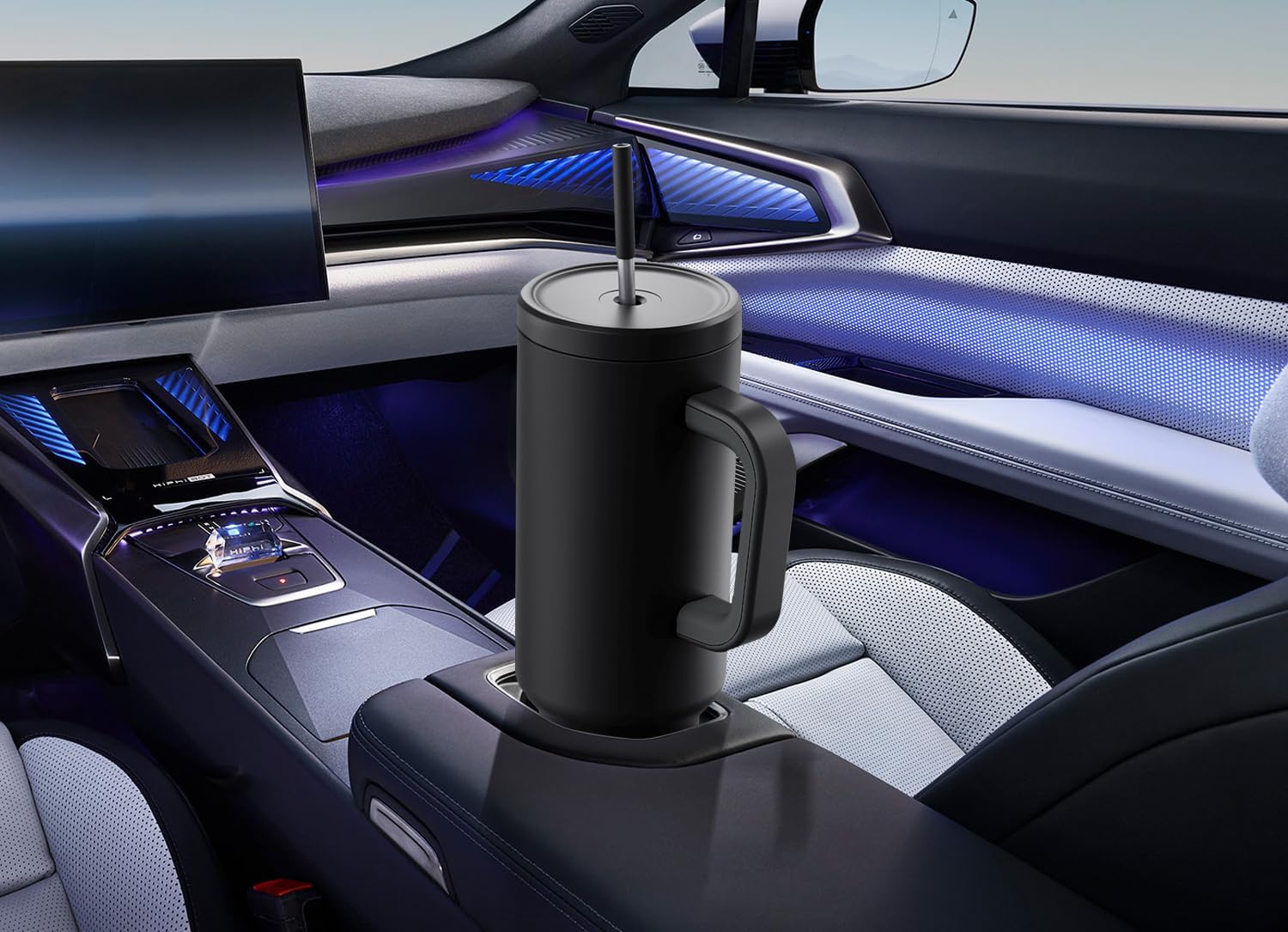 Meoky 50 oz Tumbler with Handle, Tumbler with Lid and Straw, Insulated Stainless Steel Travel Mug, 100% Leak-proof, Keeps Cold for 36 Hours or Hot for 12 Hours (Night) - Image 7