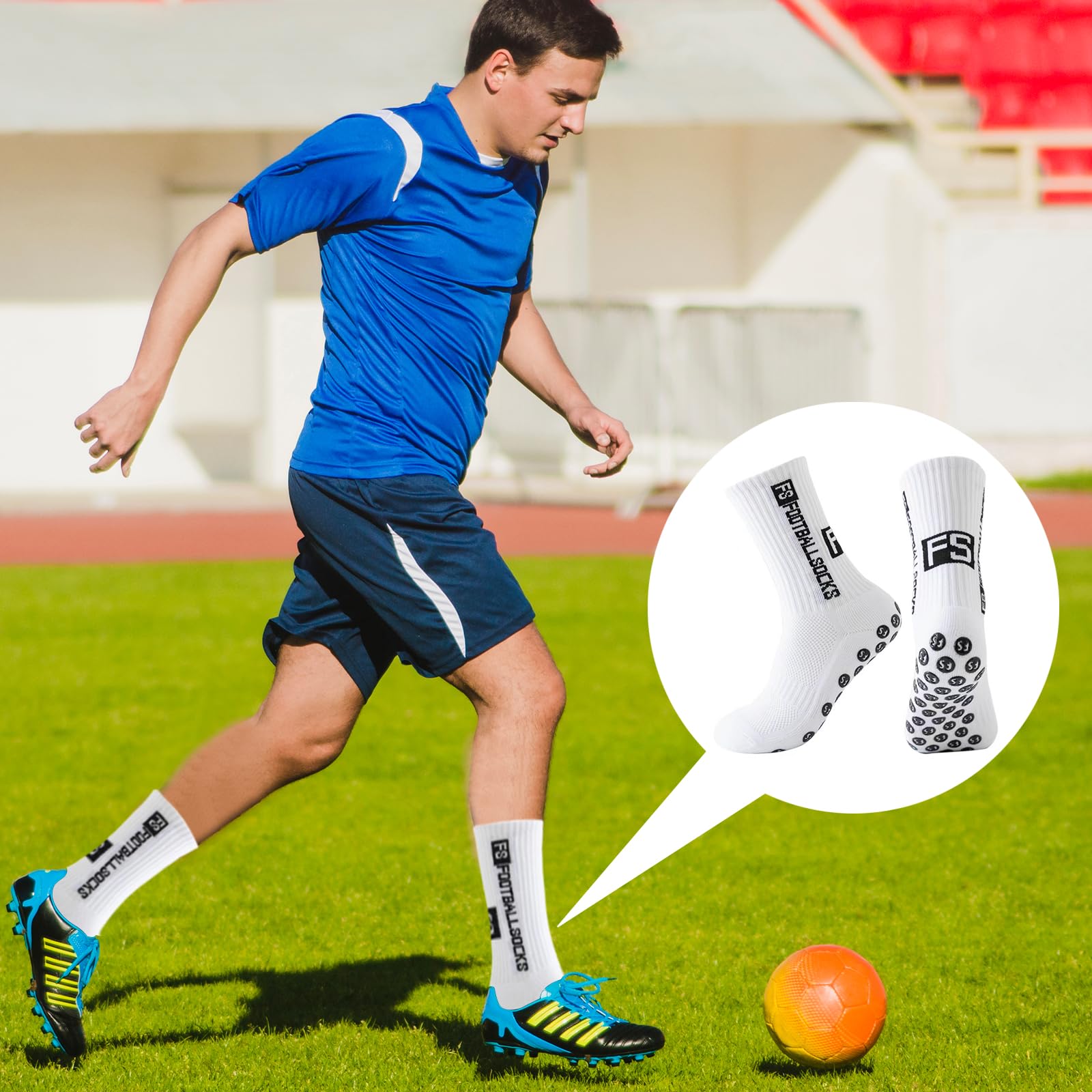 3 Pairs of Football Socks, Grip Socks Football (39-46) - Non-Slip Grip for Men and Women - Sports Socks for Football, Basketball, White, 39-46 2