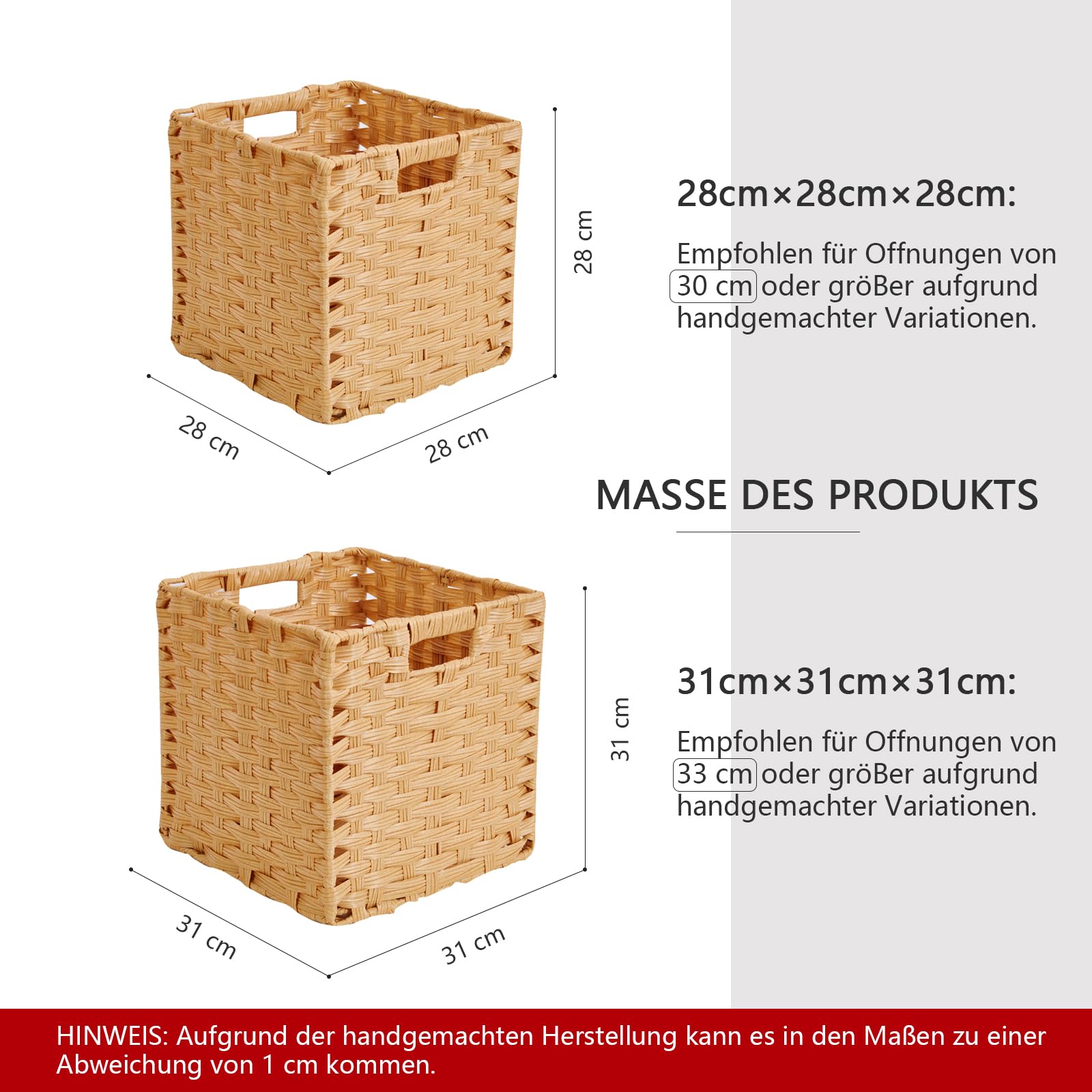 Mangata 31 cm große Aufbewahrungskörbe, Rattan-Effekt, geflochtenes Polyrattan-Material, Schrank-Organizer, 31 x 31 x 31 cm, Anti-Schimmel, leicht zu reinigen (Popcorn, 4 Stück)