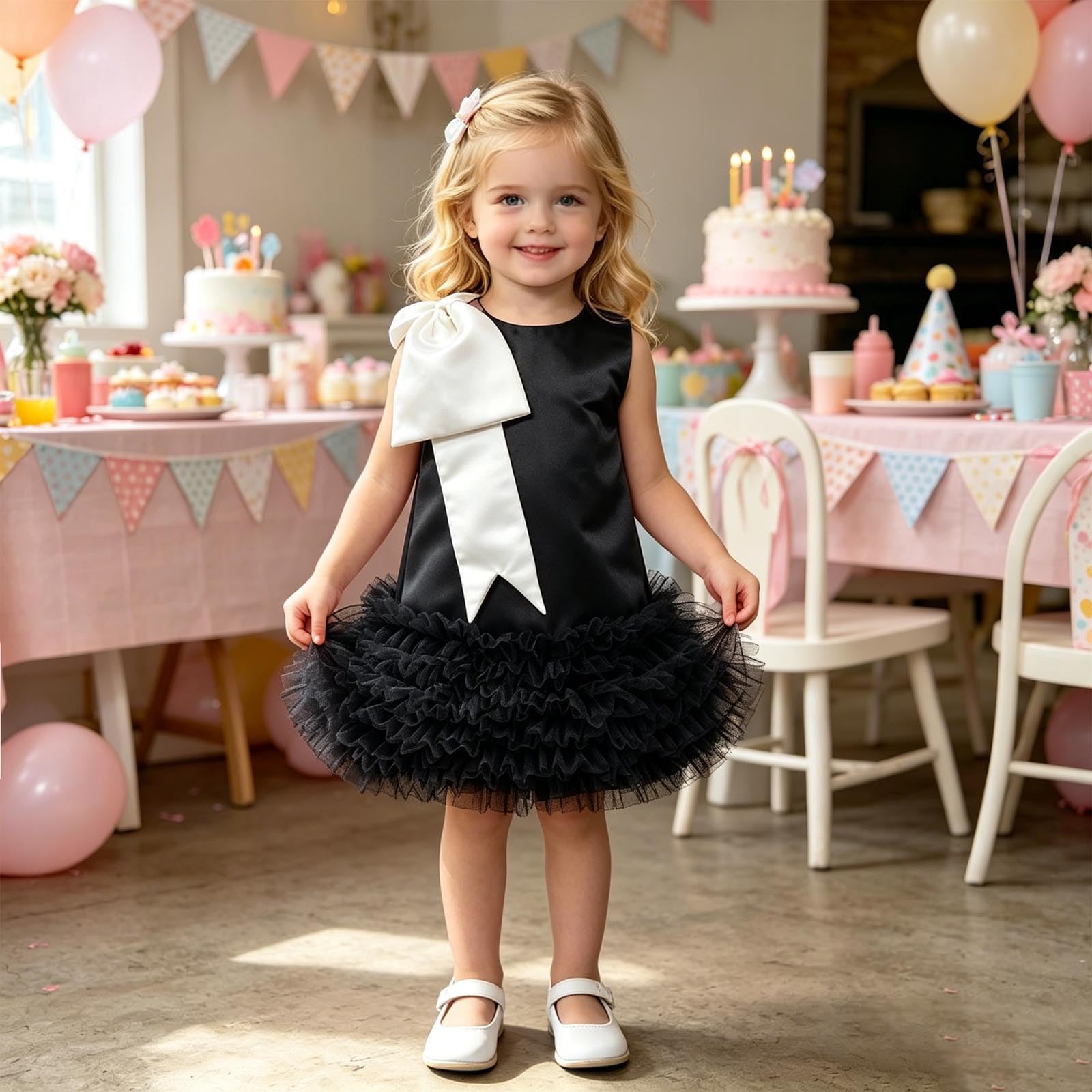 Vestido sin mangas con lazo para bebé, vestido con volantes para fiesta de baile