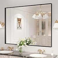 Vista 23 de LOAAO Espejo de Baño de Pared Rectangular Negro de 20"X30", Marco de Aleación de Aluminio Negro Mate, Vidrio Templado, se Cuelga Vertical u
