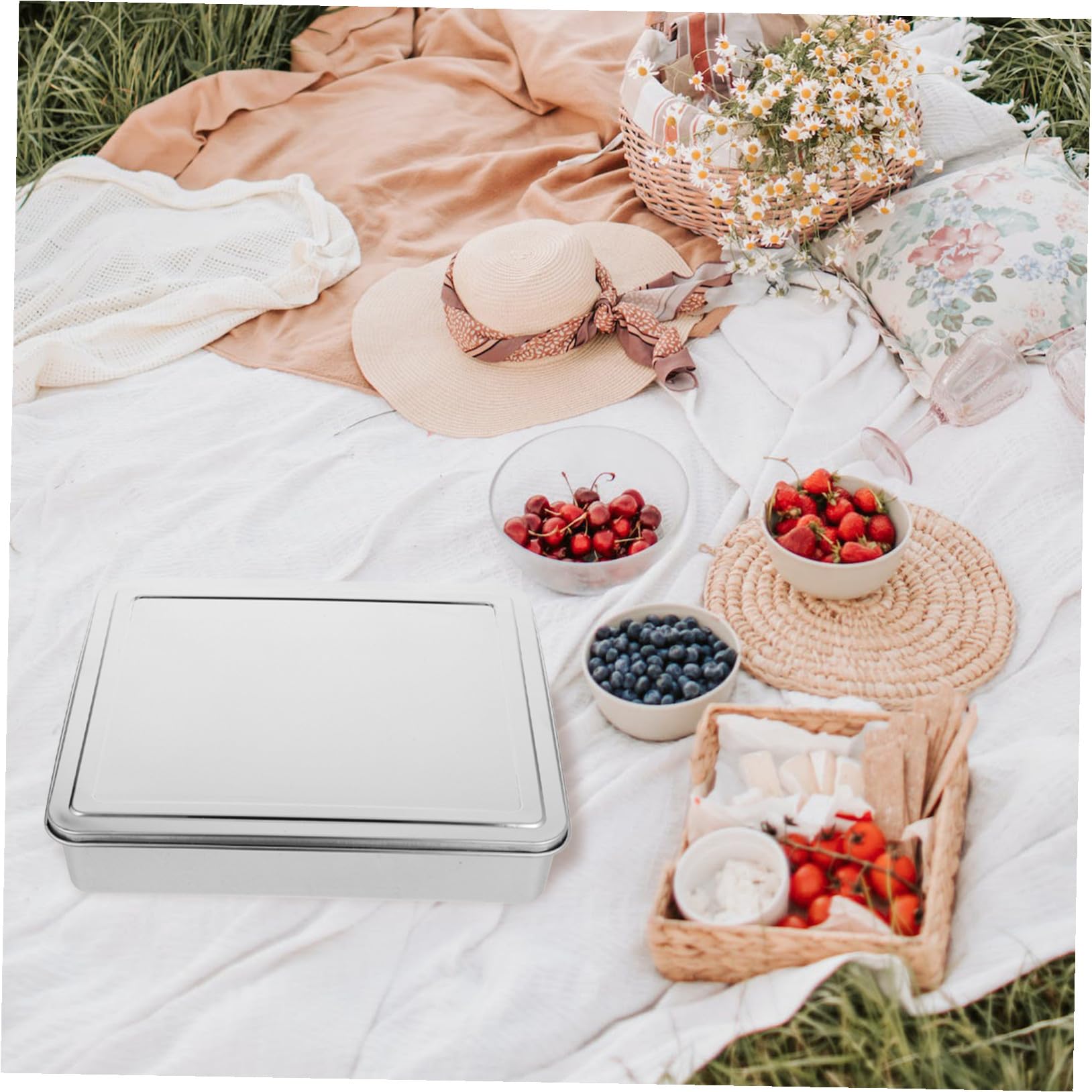 Abaodam Molde para Pasteles con Tapa Plata Bandeja para Hornear para Horno Rectangular, Acero Inoxidable Antiadherente, Capacidad Óptima, para Pasteles, Lasaña y Brownie, Uso en