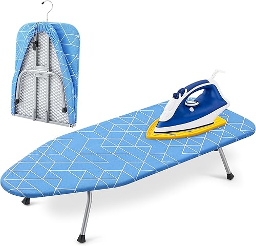 Chunful Tabla de planchar de mesa con soporte de hierro de 32 x 12 pulgadas, pequeña tabla de planchar plegable de viaje compacta con alfombrilla de