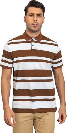Mens Stripe Polo Shirt Short Sleeve Color Block Pique Polo Shirt