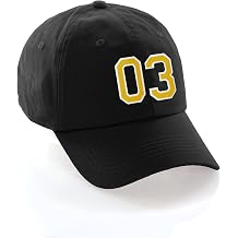 I&W Hatgear Team Number Baseball Dad Hat, Black Hat White Gold Number 03