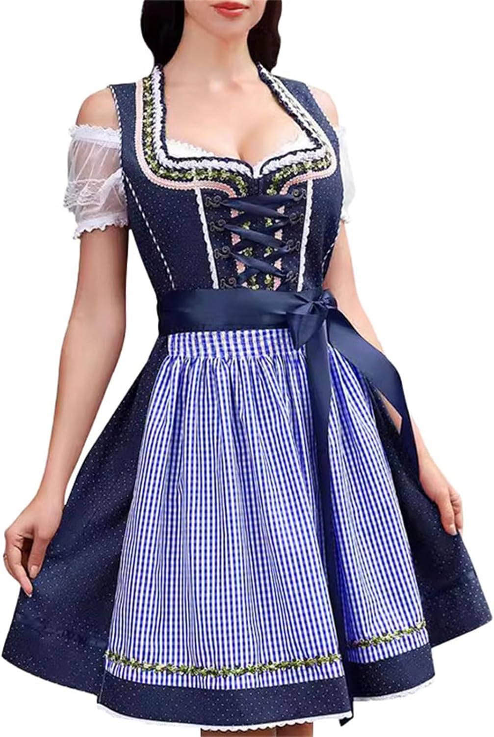 Dirndl Damen Komplettset - Trachtenkleid Mit Bluse & Schürze Für Oktoberfest