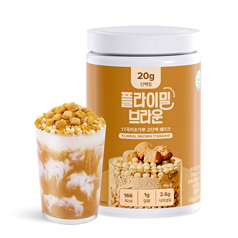 Flimeal Brown 17 Grains Protein Shake, With Crunchy Balls, 20g Protein, Low Sugar, Keto-Friendly Korean Meal Replacement Shake (14 Servings, 22.22oz)